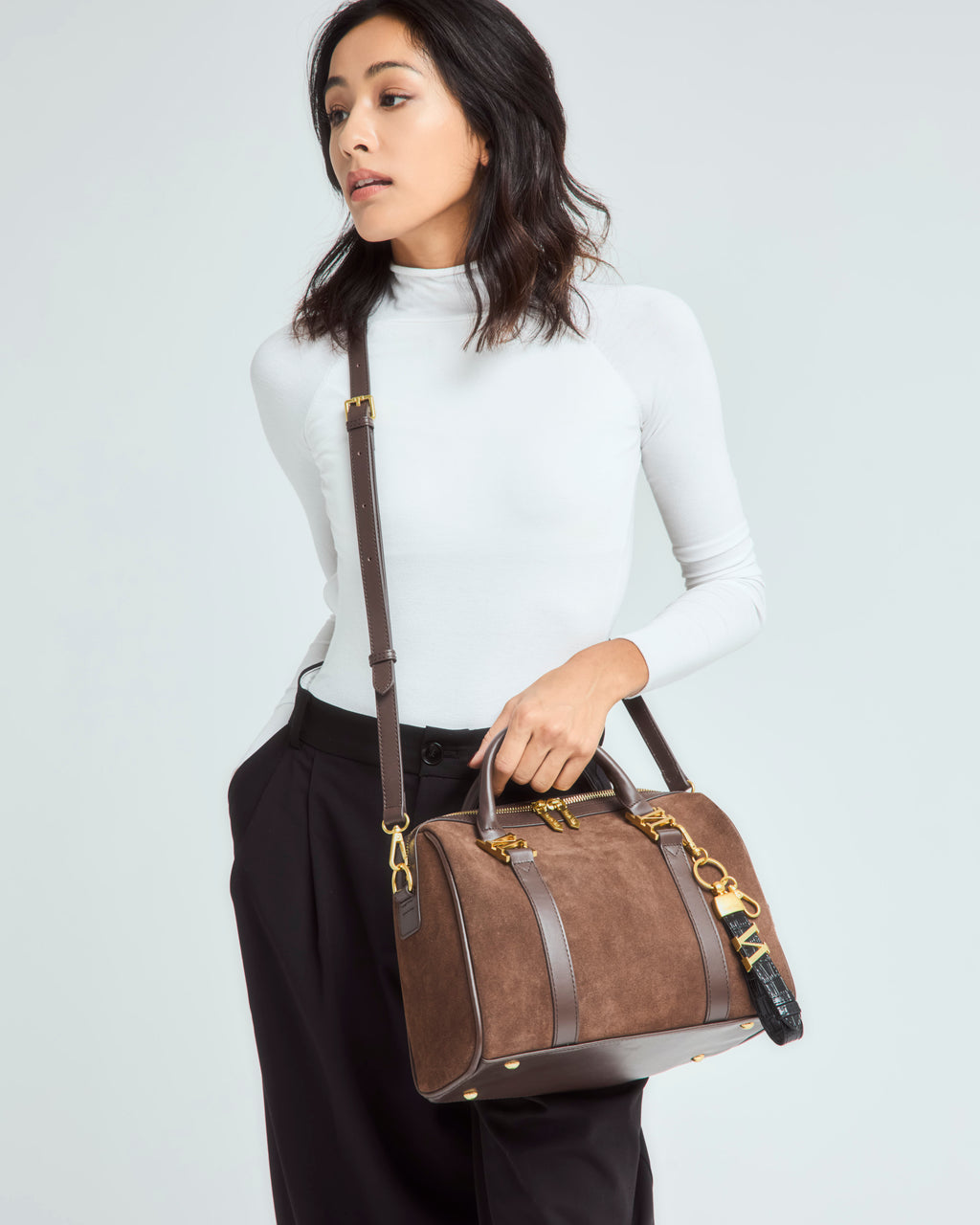 スエードボストンバッグ Chocolate（ブラウン）