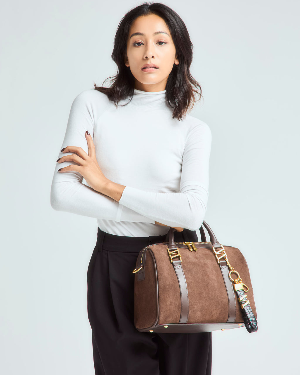 スエードボストンバッグ Chocolate（ブラウン）