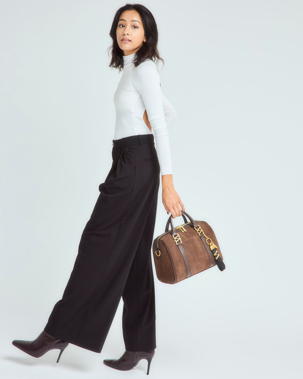 スエードボストンバッグ Chocolate（ブラウン）