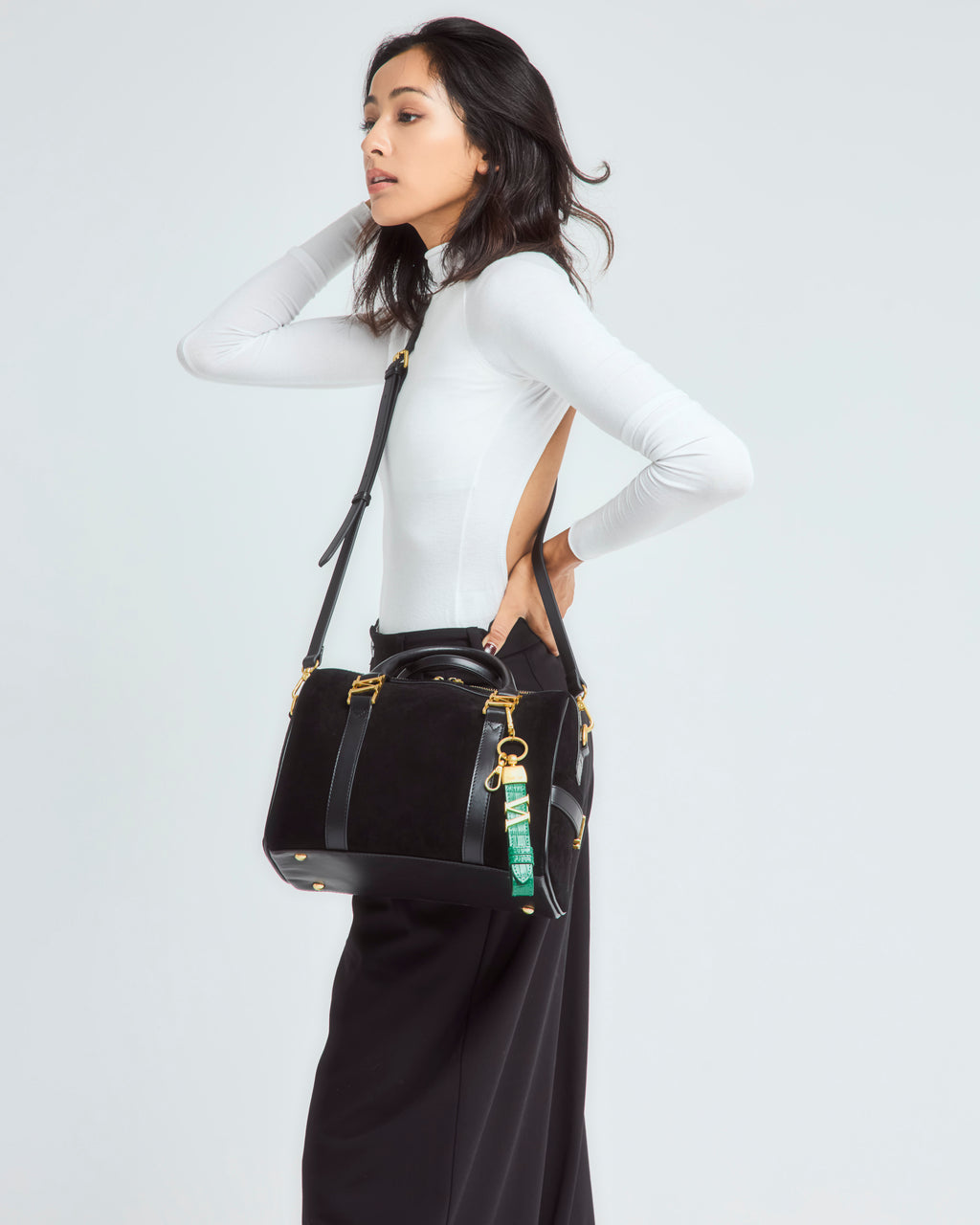 スエードボストンバッグ Coffee（ブラック）