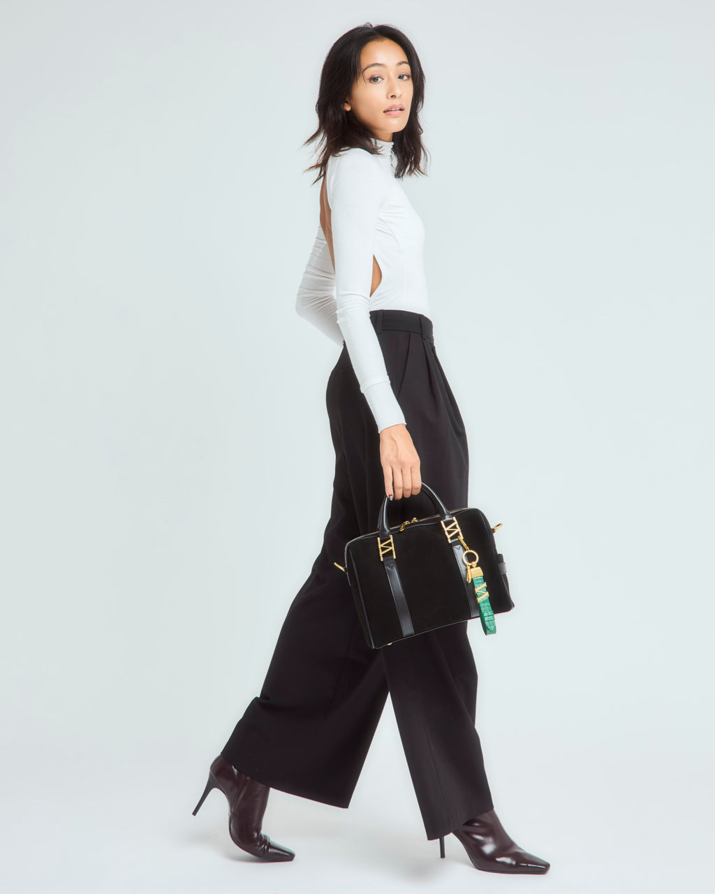 スエードボストンバッグ Coffee（ブラック）