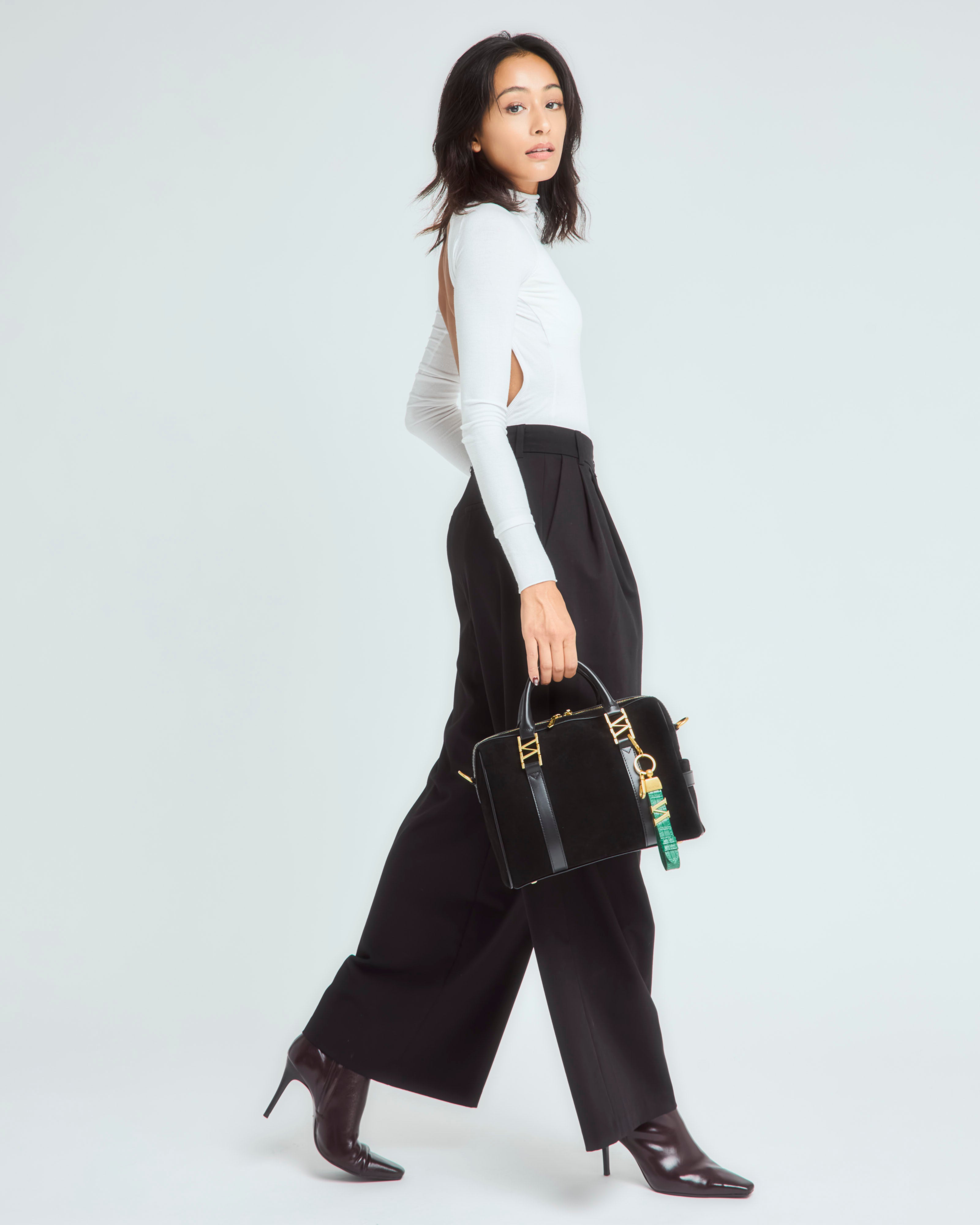 スエードボストンバッグ Coffee（ブラック）