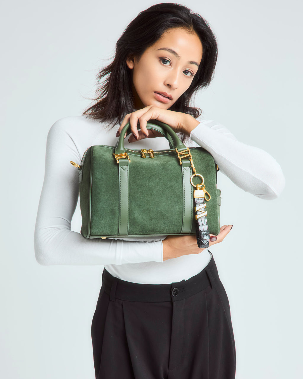 スエードボストンバッグ Matcha（グリーン）