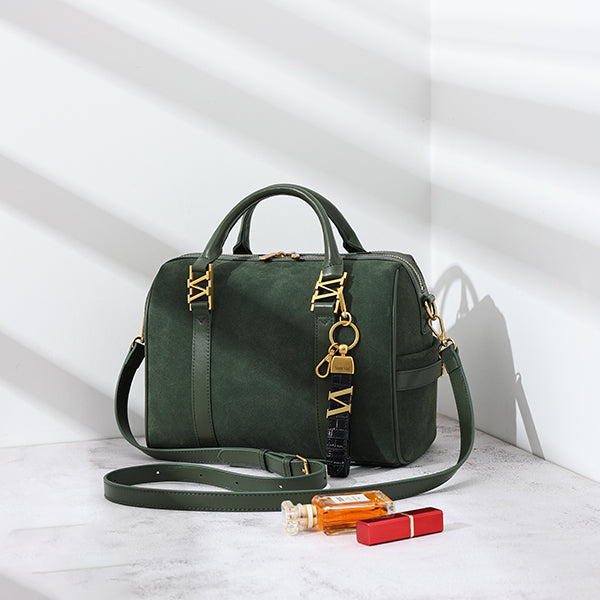 スエードボストンバッグ Matcha（グリーン）