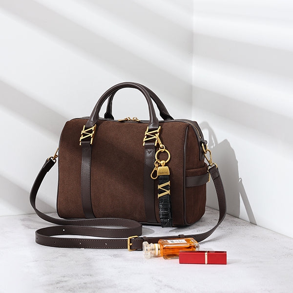 スエードボストンバッグ Chocolate（ブラウン）