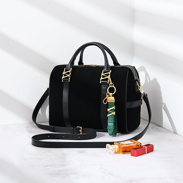 スエードボストンバッグ Coffee（ブラック）